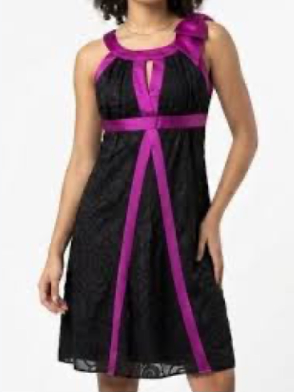 NWT Betsey Johnson vintage y2k Black Midi Dress with Fuchsia Trim sz 6